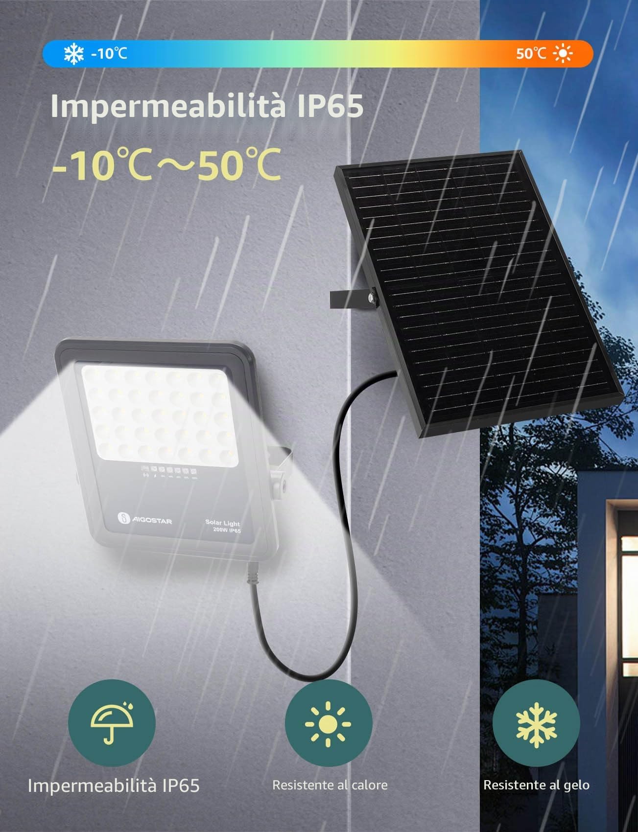 Aigostar faretto Solare con Telecomando 4 pezzi, 200W Faro LED Esterno con Pannello Solare, 2000LM, 6500K Bianco Freddo, IP65 Impermeabile, faretto da Esterno, ottimo per giardini esterni, terrazze