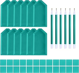 LYMUSUMI 42PCS 5D Diamond Art Painting Tools and Accessories Kits with 12 Diamond Art Painting Trays 24pcs Rose Scent Glue Clay 6 Diamond Art Painting Pens for Adult or Kids(Green)