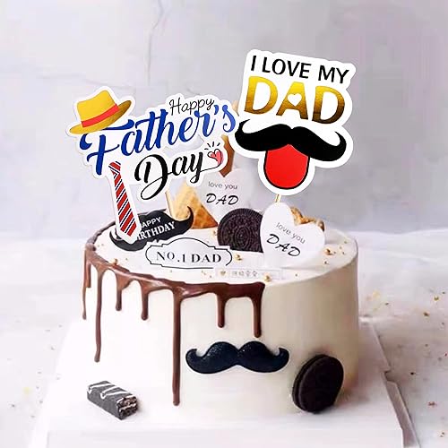 Miniatura 3 de Ercaido - Paquete de 12 adornos para tartas con texto en inglés "I Love Best Dad" para el Día del Padre, decoración de tartas