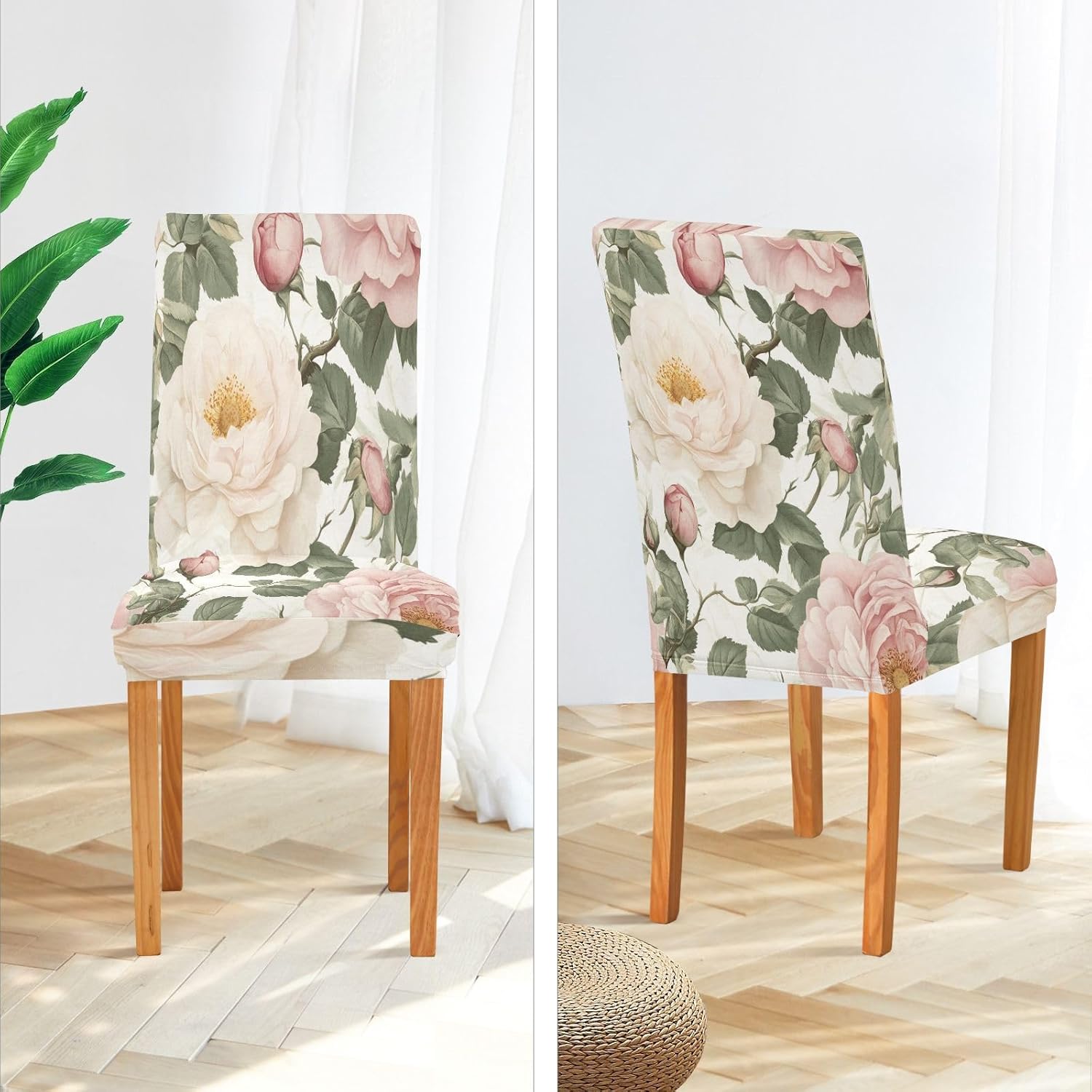 ALAZA Chair Covers for Dining Room, Vintage Spring Rose Stretch Chair Cover Sets Chair Protector Removable Washable for Ktichen Restaurant Hotel