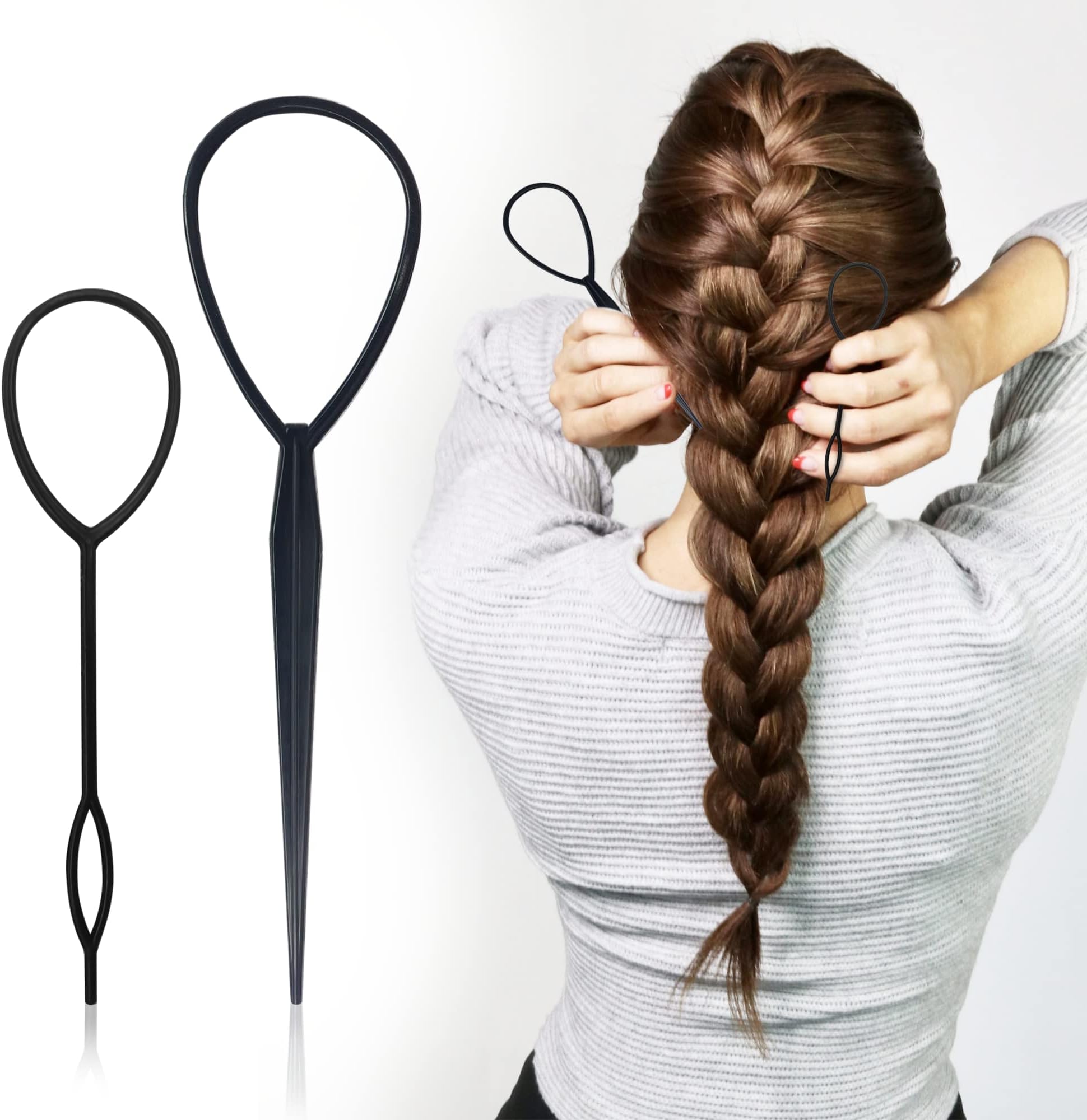 Global Quickly 2 Pcs Topsy Tail Hair Braiding Tool - Plastic Ponytail Maker Styling Tool and Accessory With Bonus Holder - 2Pcs