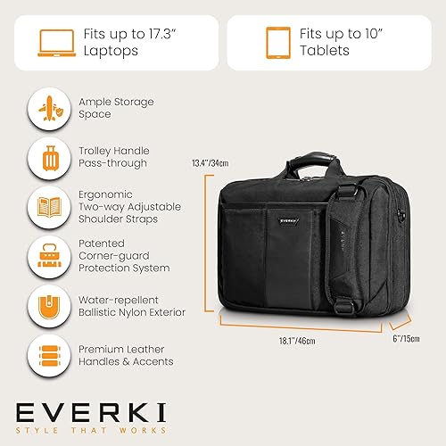 Miniatura 6 de EVERKI Versa - Maletín para laptop, bolsa de computadora resistente para portátiles de 13 a 17.3 pulgadas, bolsa de viaje resistente al agua con