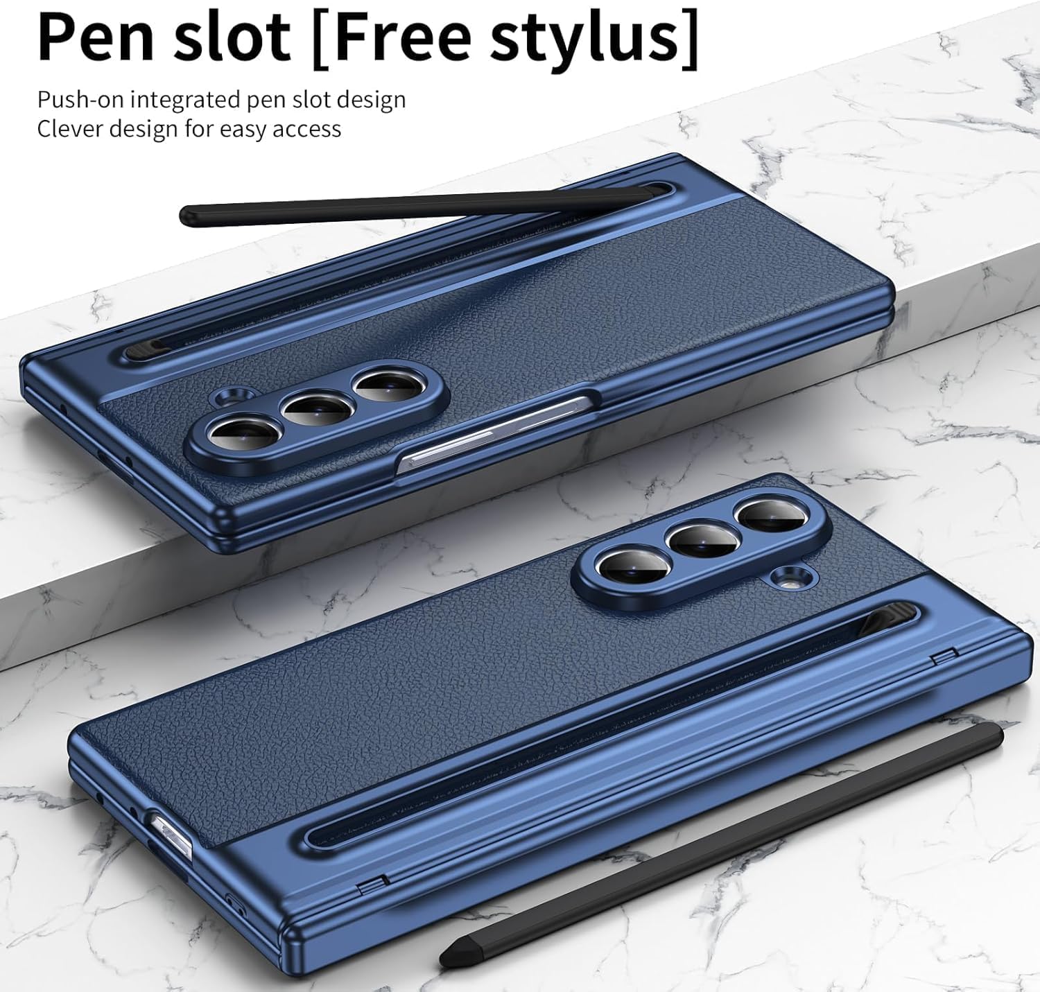 Luxury Vegan Leather Case for Samsung Galaxy Z Fold 5 (Blue) – Ultra Slim Protective Cover with S Pen Holder & Raised Camera Guards — Amazon image 5
