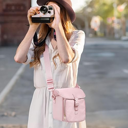 Miniatura 5 de Bolsa bandolera para cámara compatible con Polaroid Now 23 cámara instantánea, bolsa cruzada con correa ajustable, color rosa