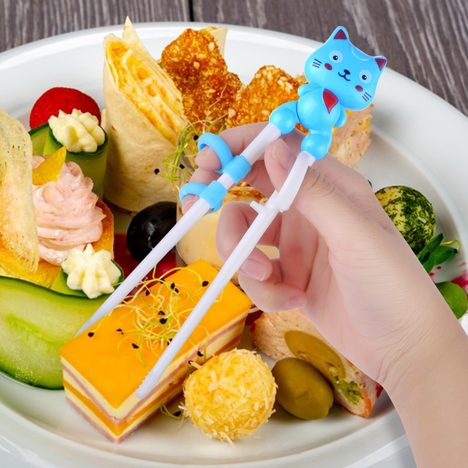Nuanchu 6 Paar Lern-Essstäbchen – Mit Abnehmbarem Helfer, Für Kinder & Anfänger, Motive: Panda, Katze, Ninja