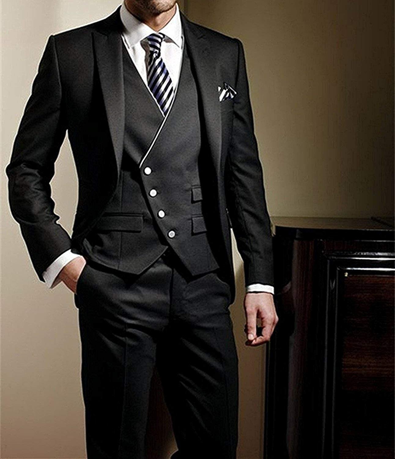 Uomo Giubbotto e Pantaloni Tux da Giacca Monopetto a 3 Pezzi