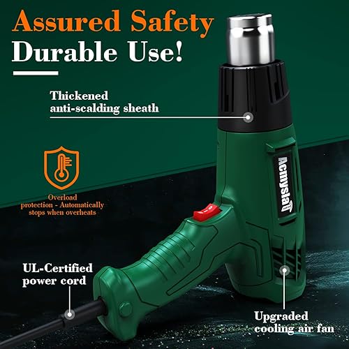 Miniatura 4 de Pistola de calor, kit de pistola de aire caliente resistente de 1800 W, ajuste de temperatura dual 572  932  (572.0F-932.0F), protección duradera y