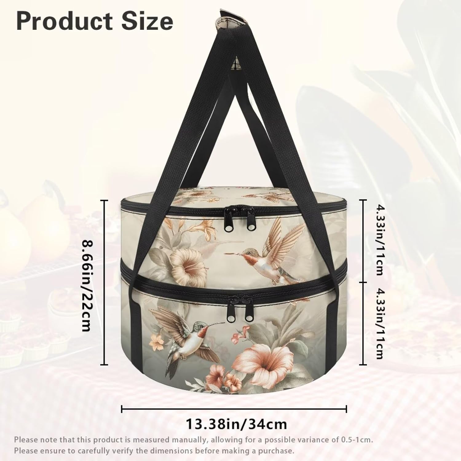 Hummingbird Casserole Carrier,Insulated Pie Carrier with Lid and Handle Morning Glory Reusable Lunch Bags Pie Carrier for Transport Pie Holders for Multiple Pies