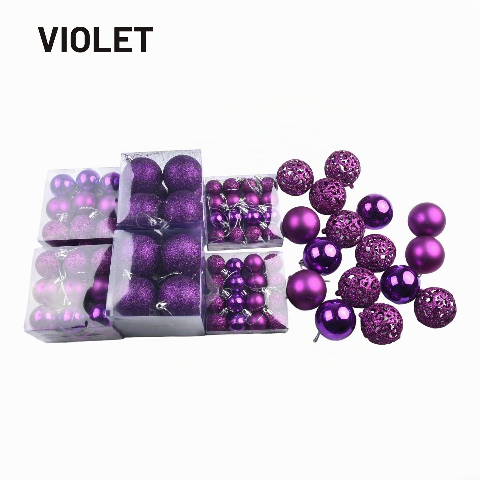 Lot de 100 boules décoratives de Noël incassables et à suspendre pour sapin de Noël (violet)