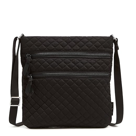 Vera Bradley Women's Cotton Triple Zip Hipster Crossbody Purse, True Black, One Size