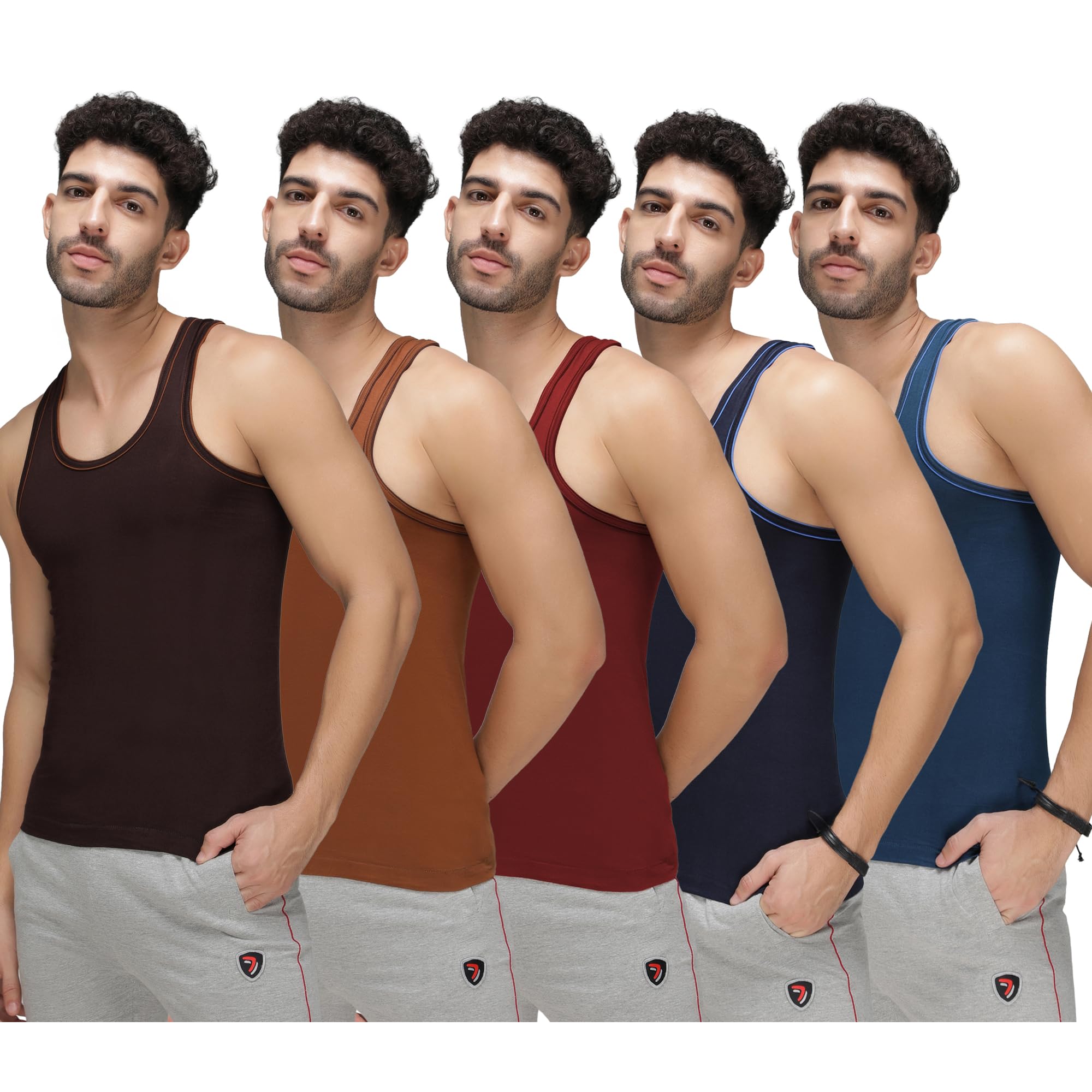 Amul Comfy Men's Plain Cotton Double Fold Vest Pack of 5 (Assorted Colours May Vary)-picture-36