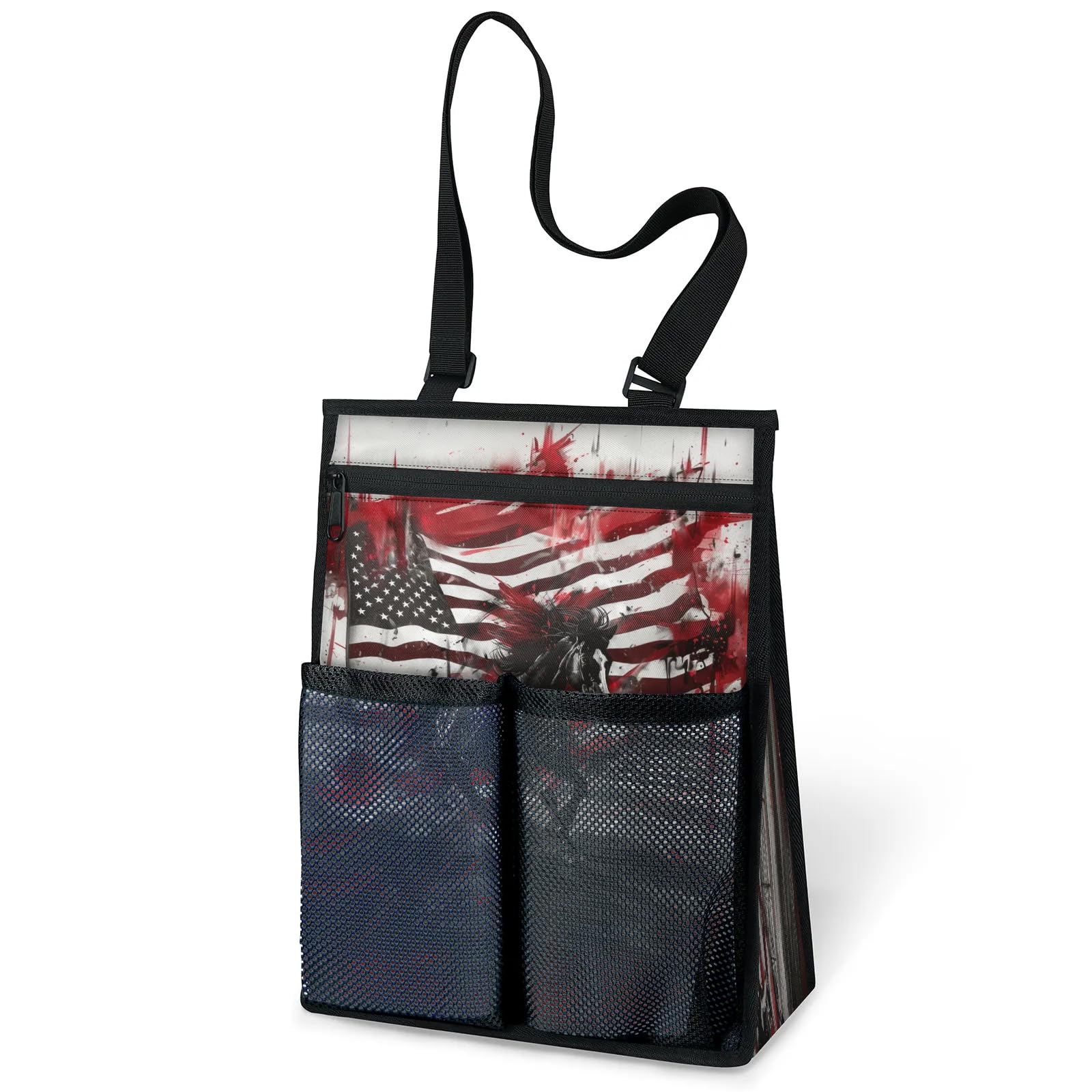 Ourtheme American Flag Running Horse Portable Shower Bag for Travel Gym Camp Beach Tote Shower Caddy Bags Hanging