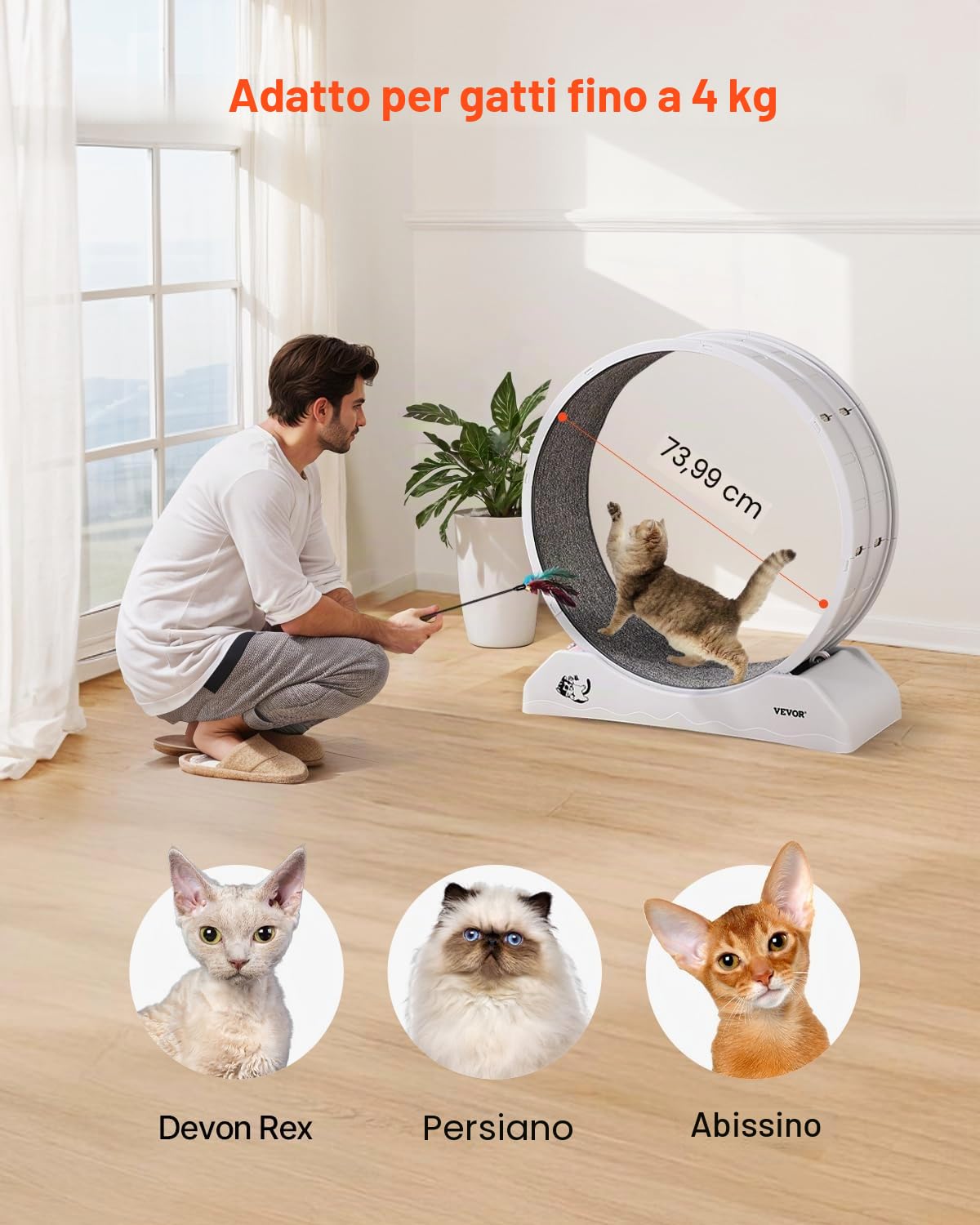 VEVOR Ruota per Esercizi per Gatti, Grande Ruota per Correre con Freno di Sicurezza e Pista in Moquette, Tapis Roulant per Gatti, Ruota per Esercizi da Interno per Animali Domestici, Bianco 800 mm
