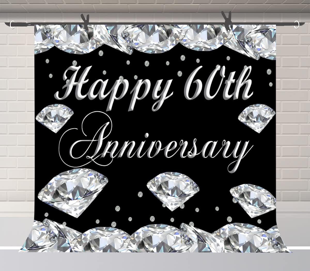 FUERMOR Happy 60th Anniversary Backdrop 10x10ft Black Diamond Party Photography Background Studio Props BJWYFU161