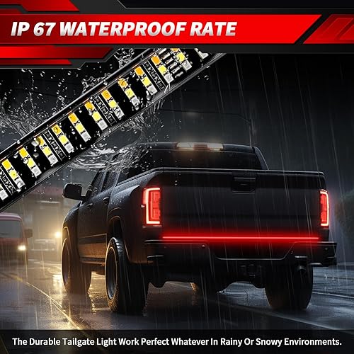 Miniatura 3 de 4WDKING Barra de luz para puerta trasera de camión, tira LED de triple fila de 60 pulgadas con freno rojo, señal de giro ámbar inversa blanca para