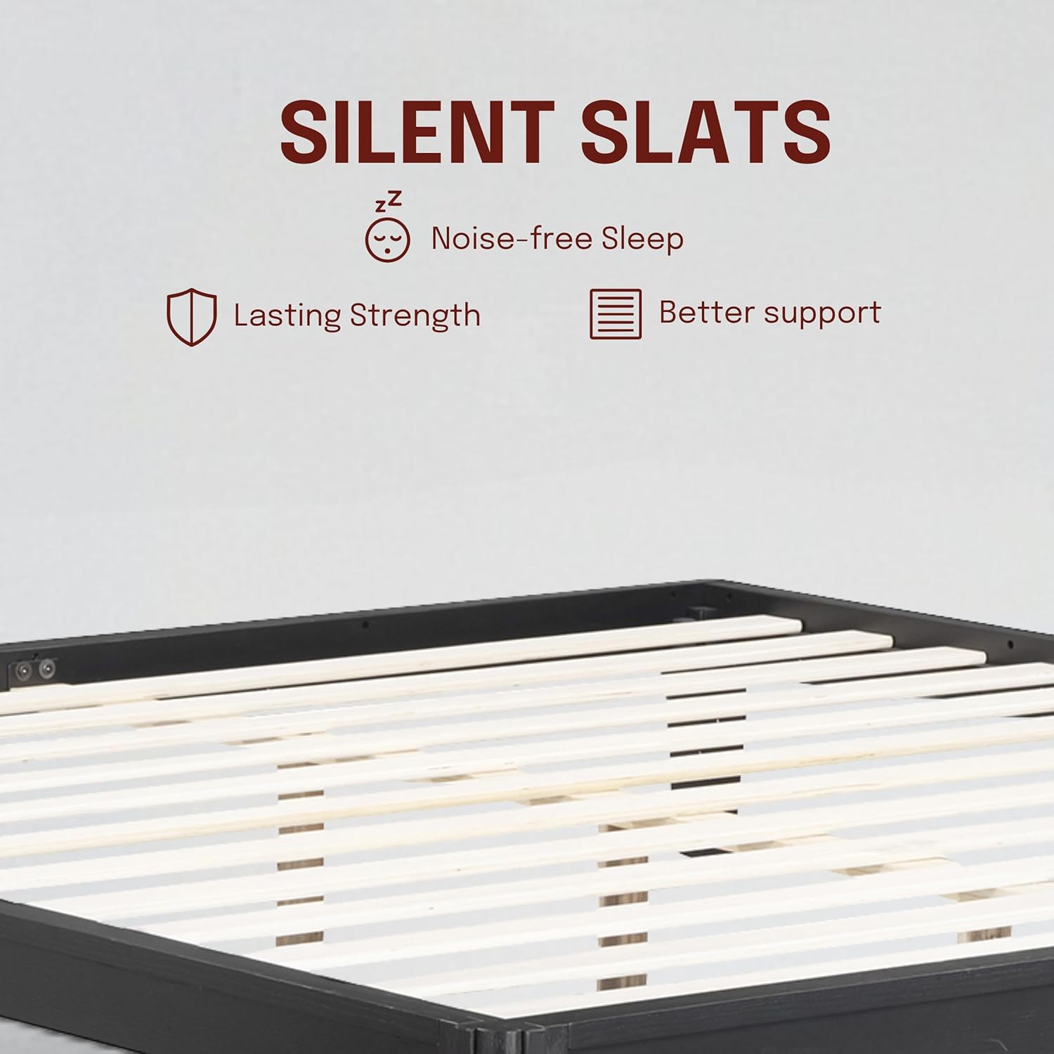 NTC Sapa Solid Wood Platform Bed Frame – Minimalist, Japanese Joinery, No Box Spring Needed, Silent Slats, Easy Assembly - King - Burnt Black