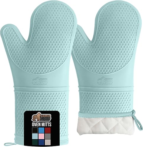 GORILLA GRIP Guantes de horno de silicona suave sin BPA, 14.5 x 8.3, resistentes al calor e impermeables, forro de algodón grueso, agarre flexible