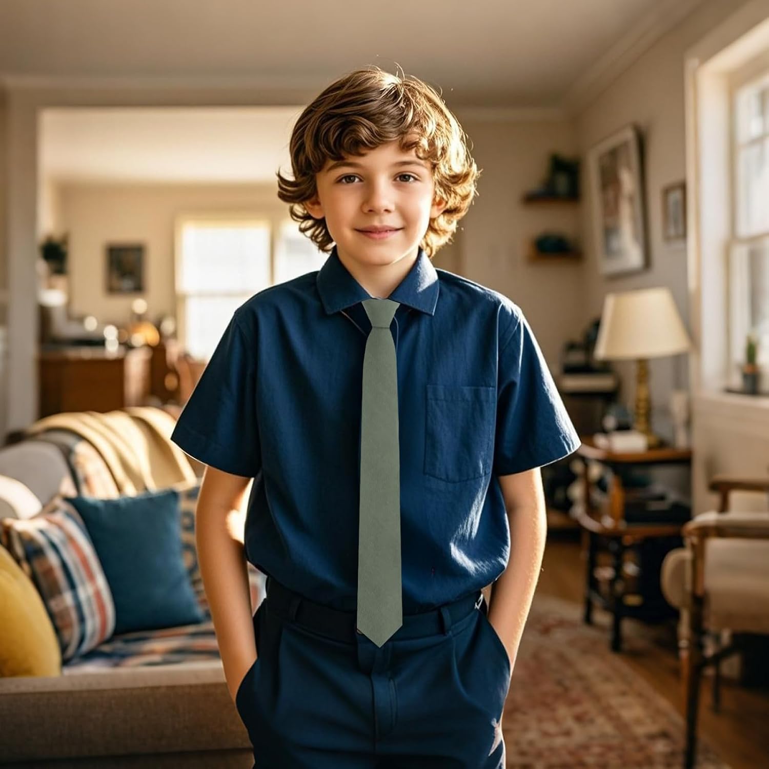 Floral Cotton Boys Tie, 2.36" Self-Tied Skinny Ties Girls Boys' Necktie for School Uniform Wedding Graduation Daily