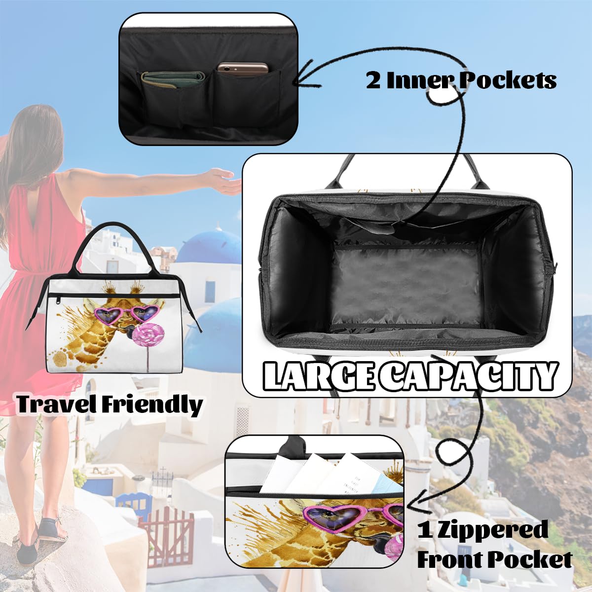 Borsa da palestra con giraffa tropicale per uomini e donne, borsone da viaggio per sport e viaggi, impermeabile, borsa da viaggio per il fine settimana, borsa leggera da portare a mano