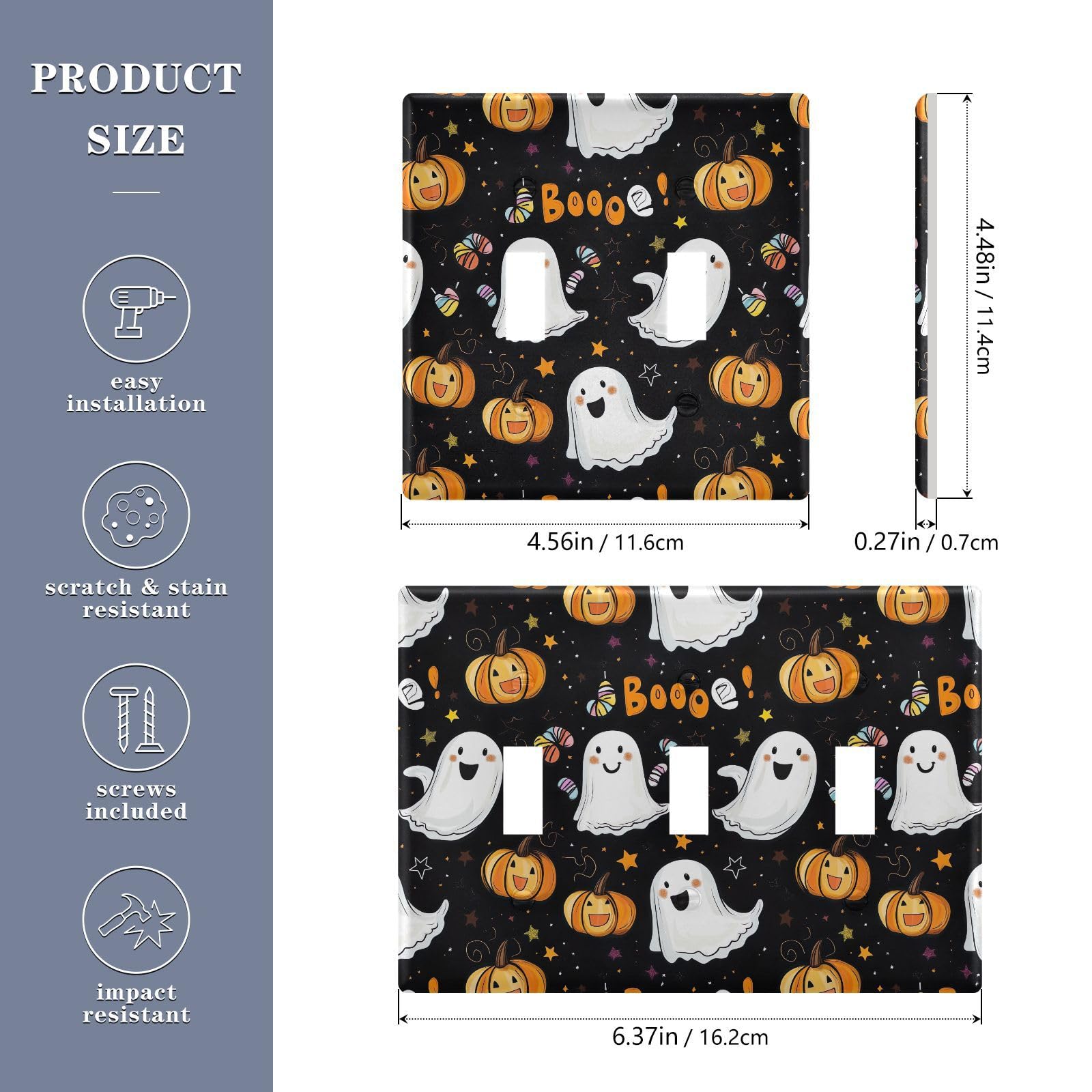 Light Switch Cover Halloween Ghosts Pumpkin Bat Wall Plates for Electrical Outlets 3 Gang 202b7112