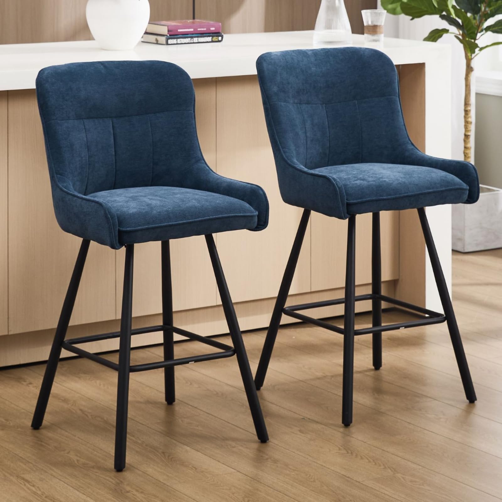 Ya-Home Barkrukken Set van 2 Chenille gestoffeerde tegenkrukken met Ya-Home Barkrukken Set van 2 Chenille gestoffeerde tegenkrukken met