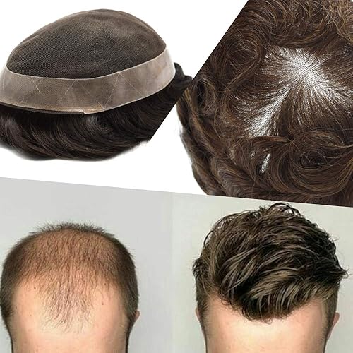 Miniatura 10 de Men's Toupee Hair Pieces Soft Swiss Lace Real Human Hairpiece for Men Hair Replacement Systems Poly Coating Around Mens Hair Toupee Protesis Capilar