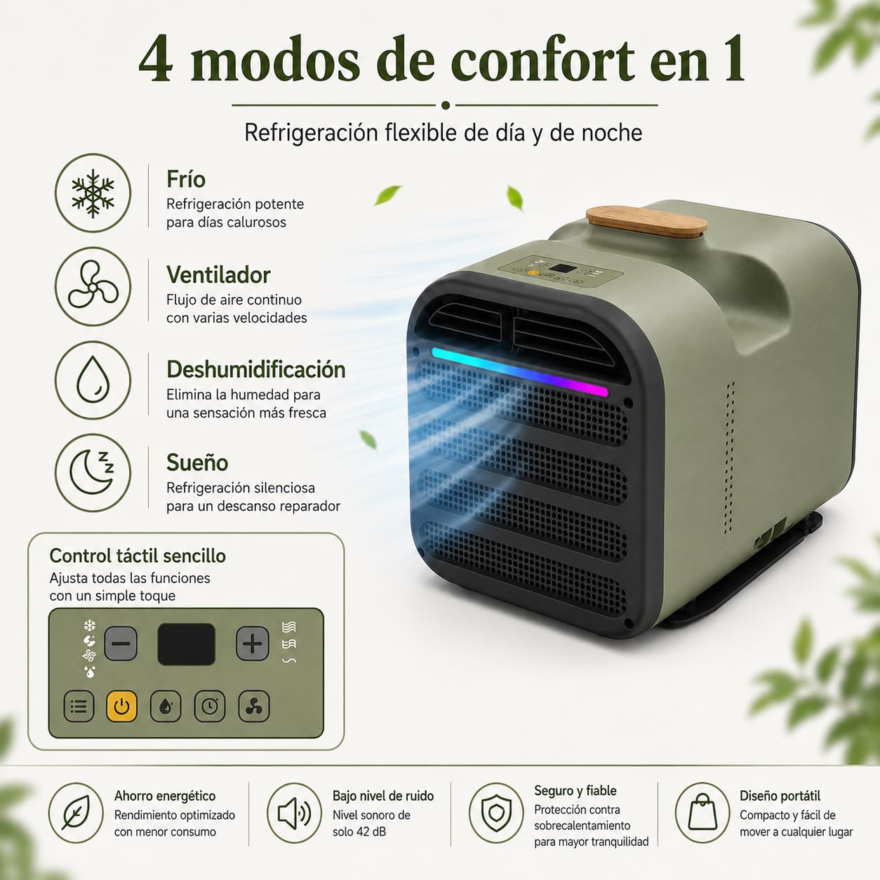 Aire Acondicionado Sin Unidad Exterior 4500BTU 5200BTU Portátil 8-10m² Green-220V | Sin unidad exterior ni instalación. Aire acondicionado portátil 1500W 5200BTU. para hogar,oficina,camping y pequeños espacios