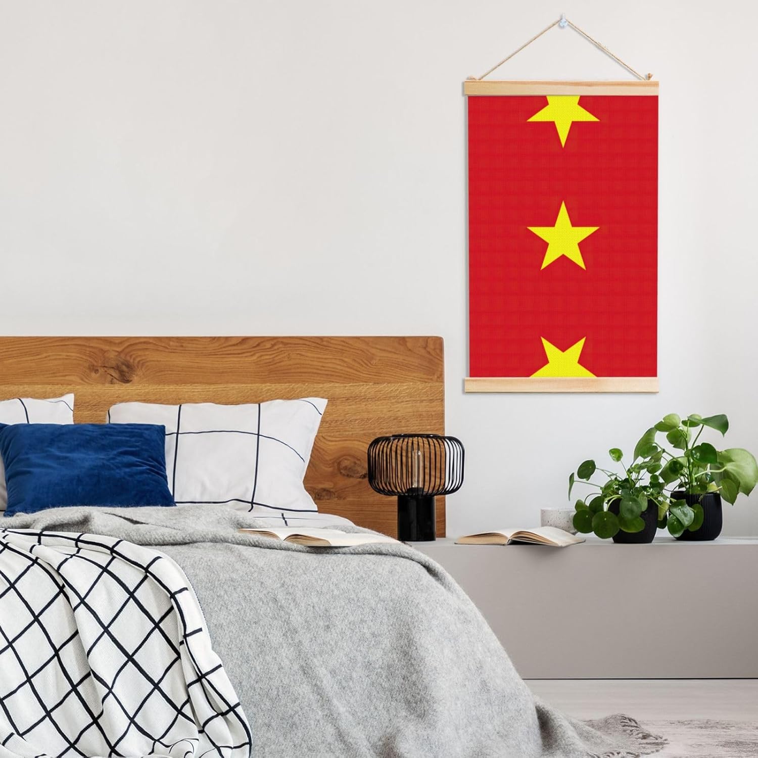 Vietnamese Flag Print Poster Hanger,Hanging Poster, Poster Frame,Wood Poster Hanger, For Wall Hanging