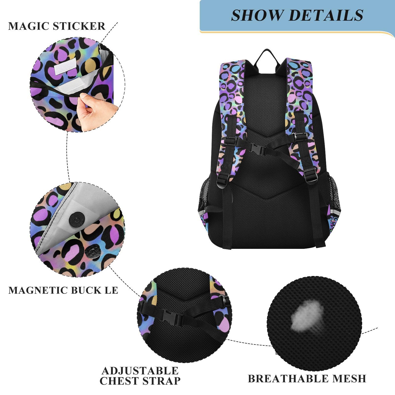 ALAZA Mochilas escolares de leopardo arcoíris, bolsa de viaje para laptop, bolsa de libros para niñas, niños, adolescentes, mujeres y hombres, Rainbow Leopard, 12.9 x 5.1 x 17.7inch, Mochilas Daypack