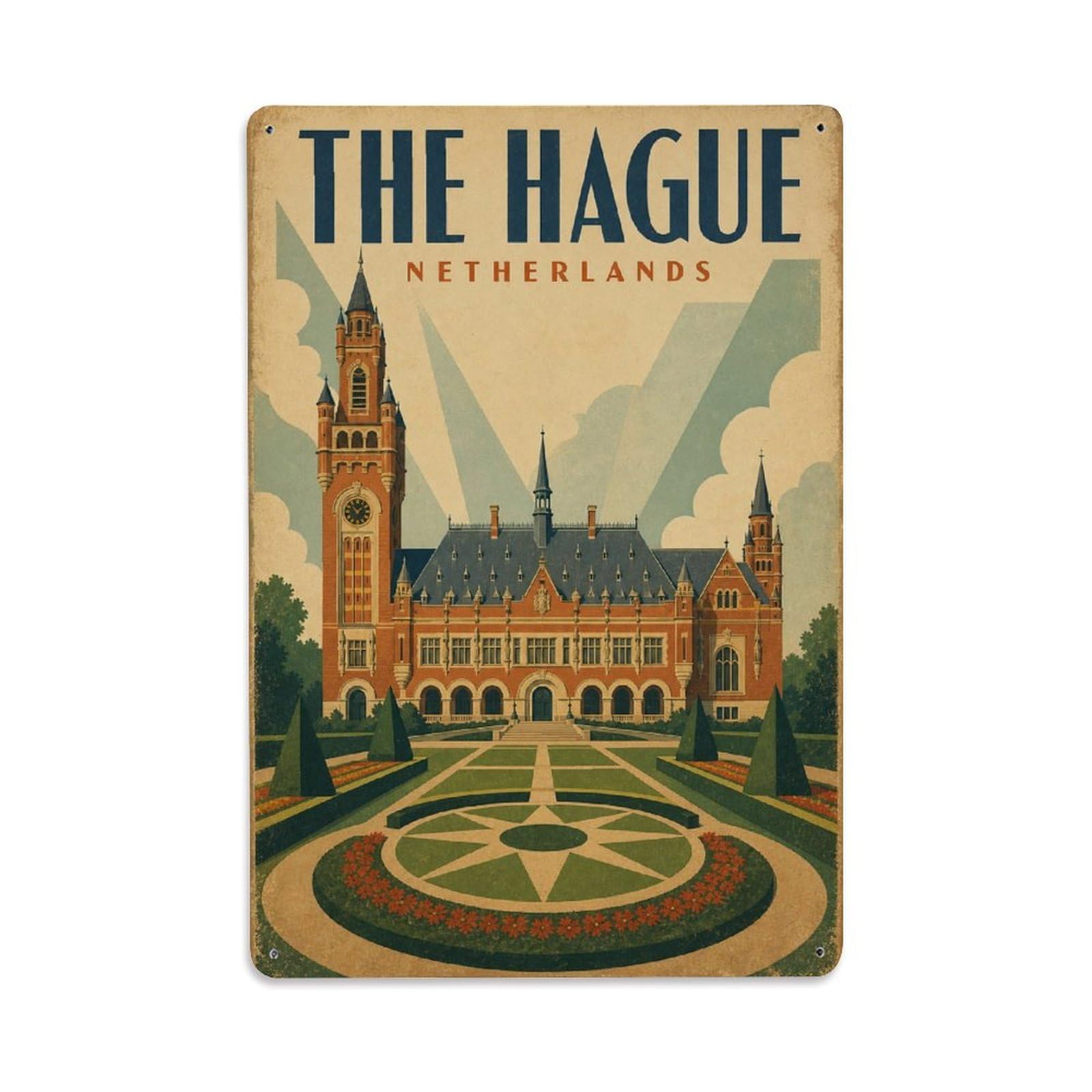 Travel Vintage Netherlands The Hague Metal Tin Sign Plaque Wall Decor for Cafe, Club Bar, Office, Garden Metal Poster 8x12Inch