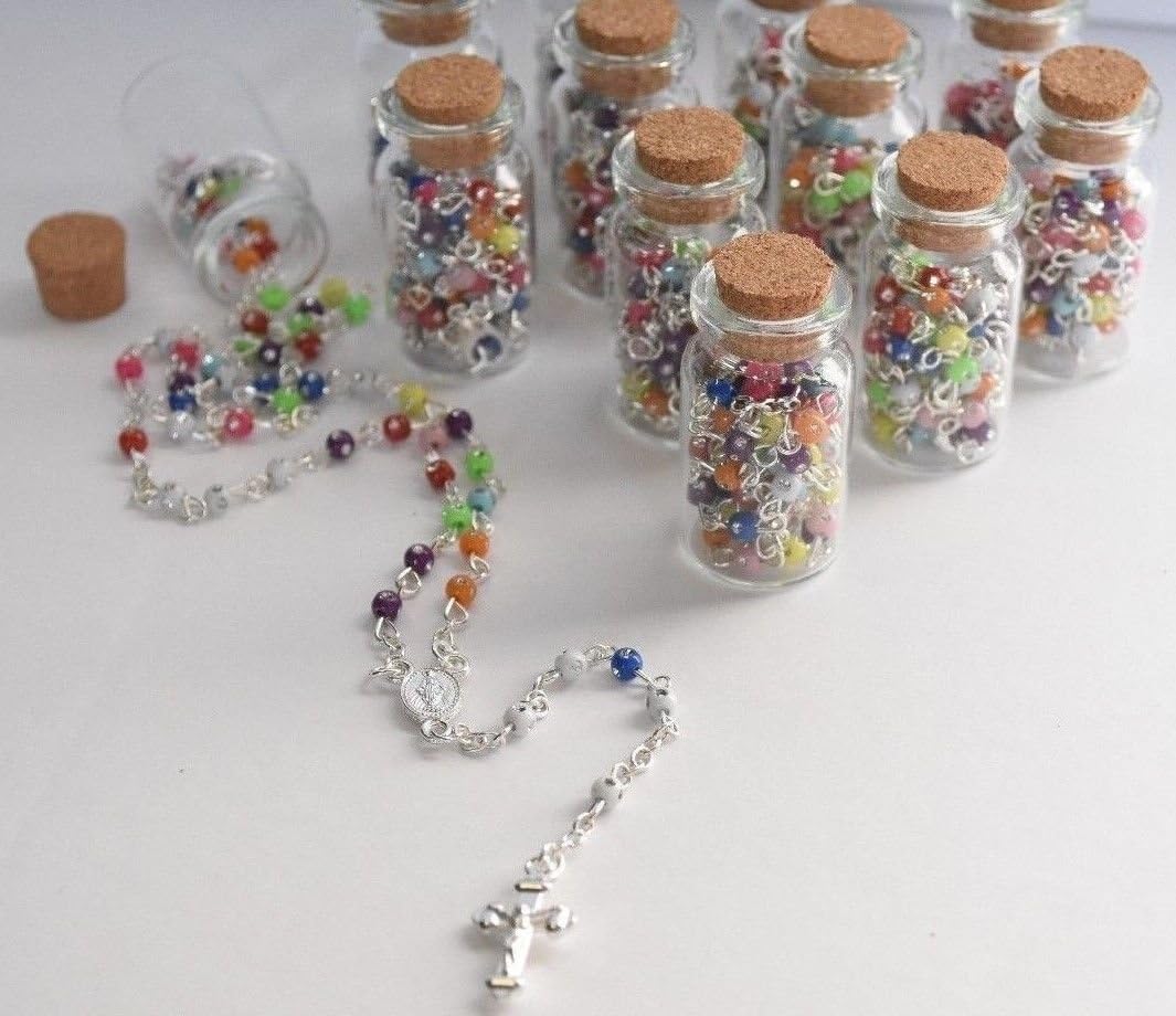 YRP 12 X Rosary Bottle Baptism Communion RECUERDOS DE BAUTIZO Quinceanera Rainbow Color