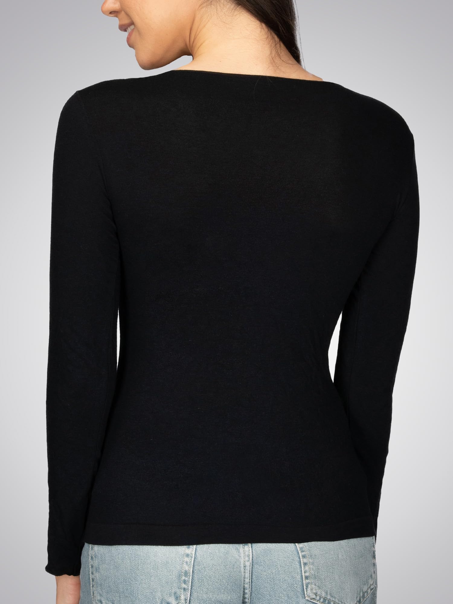 Maglia in Cashmere e Modal, T-Shirt Maniche Lunghe con Girocollo, Calda e Morbida