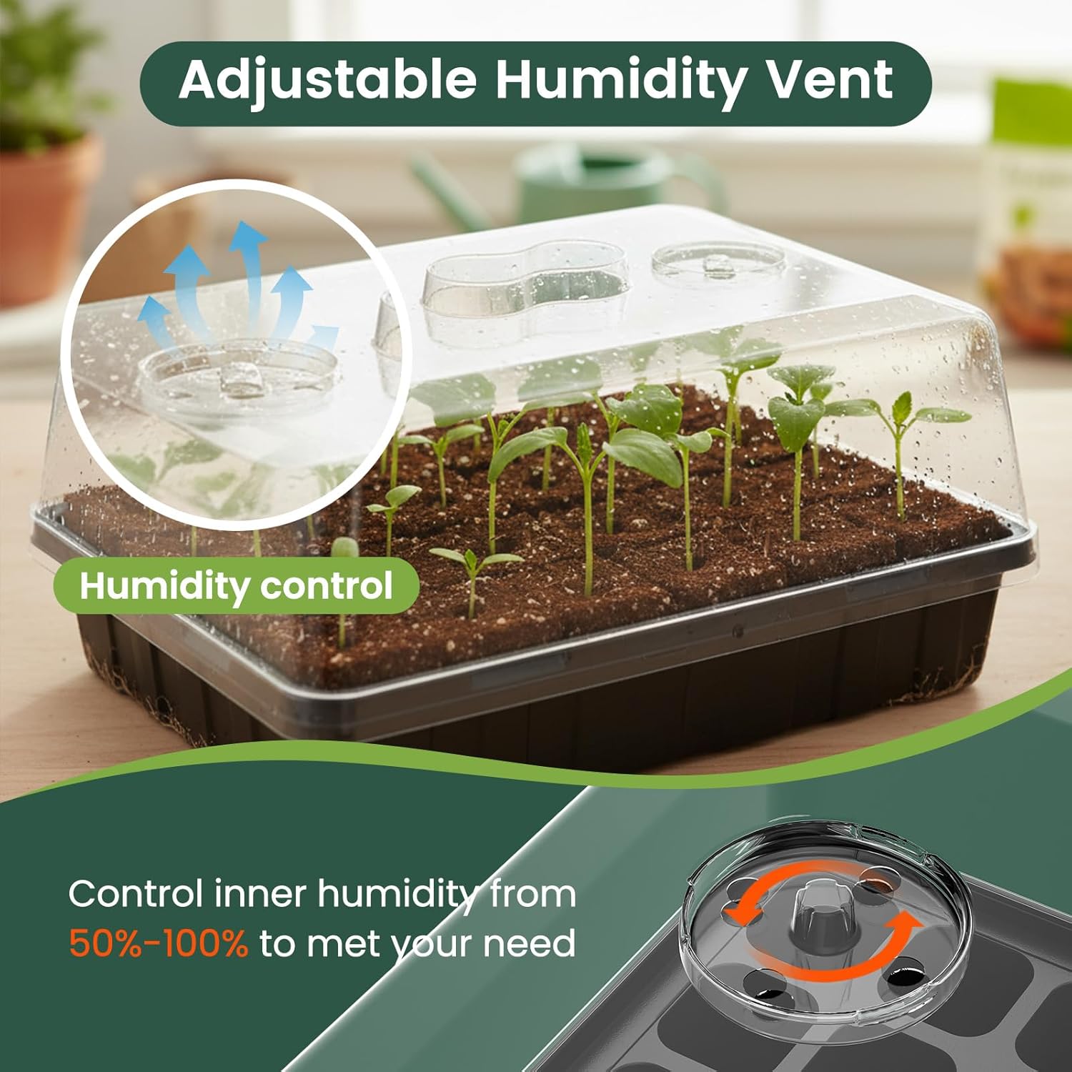 5 Pack 5" High Humidity Domes for SOLIGT Medium 14 * 10.8 * 2.3" Seed Starting Trays, Adjustable Vents, Portable Handle, Clear View, Unobstructed Light