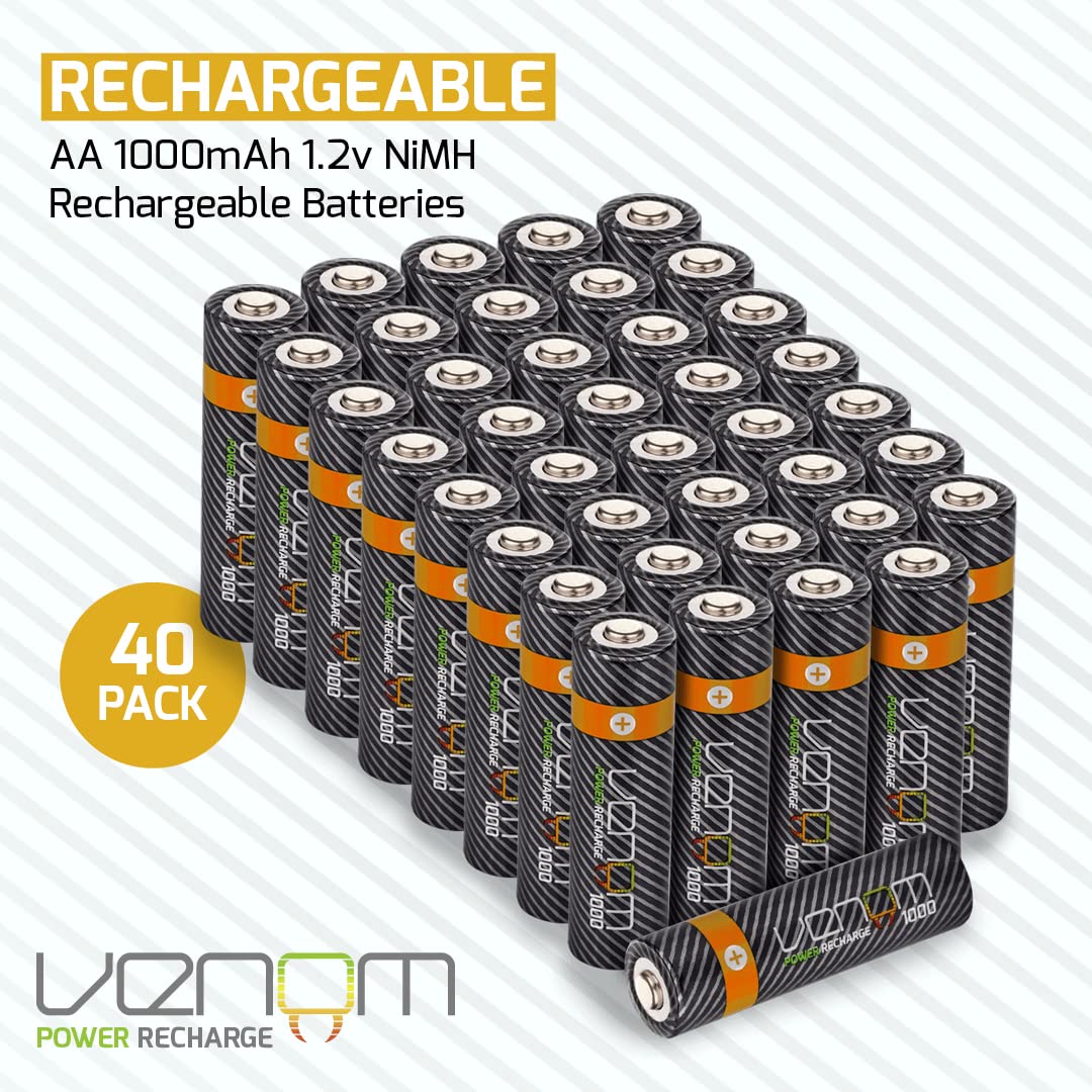 Venom Lot de 40 Piles AA Rechargeables NiMH 1000 mAh 1,2 V