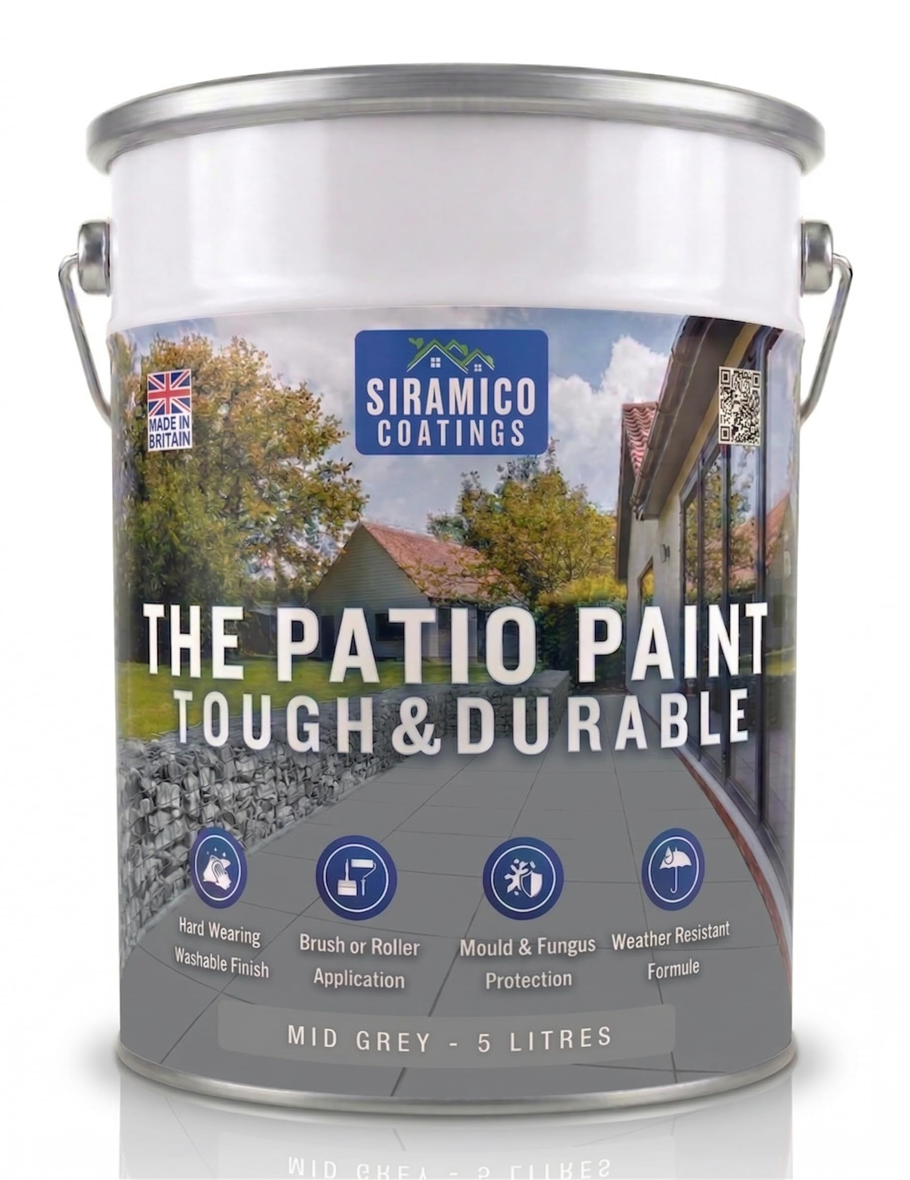 Siramico Coatings Grey The Patio Paint | 5 Litre - Mid | Superior Patio Paint With Professional Finish For Use On Patios, Walkways, Walls | Non-Toxic, Uv Resistant With Easy Application