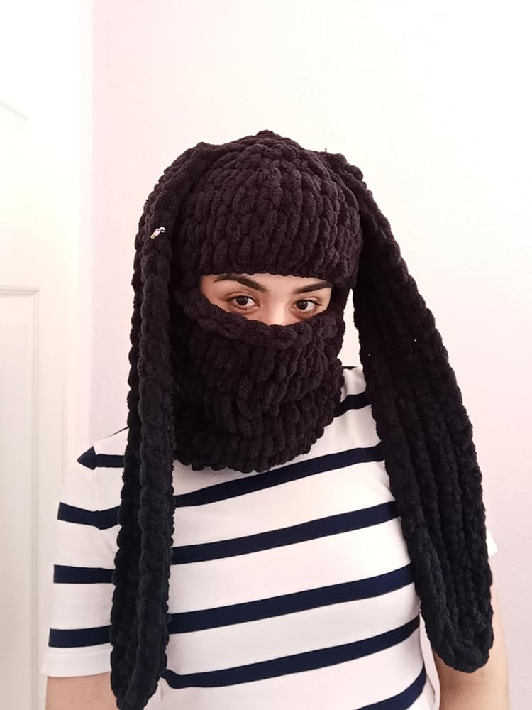 SEICARINO Rabbit Ears Balaclava バラクラバ KLABELGIFT Black Bunny Ear Balaclava for Women – Soft Polar