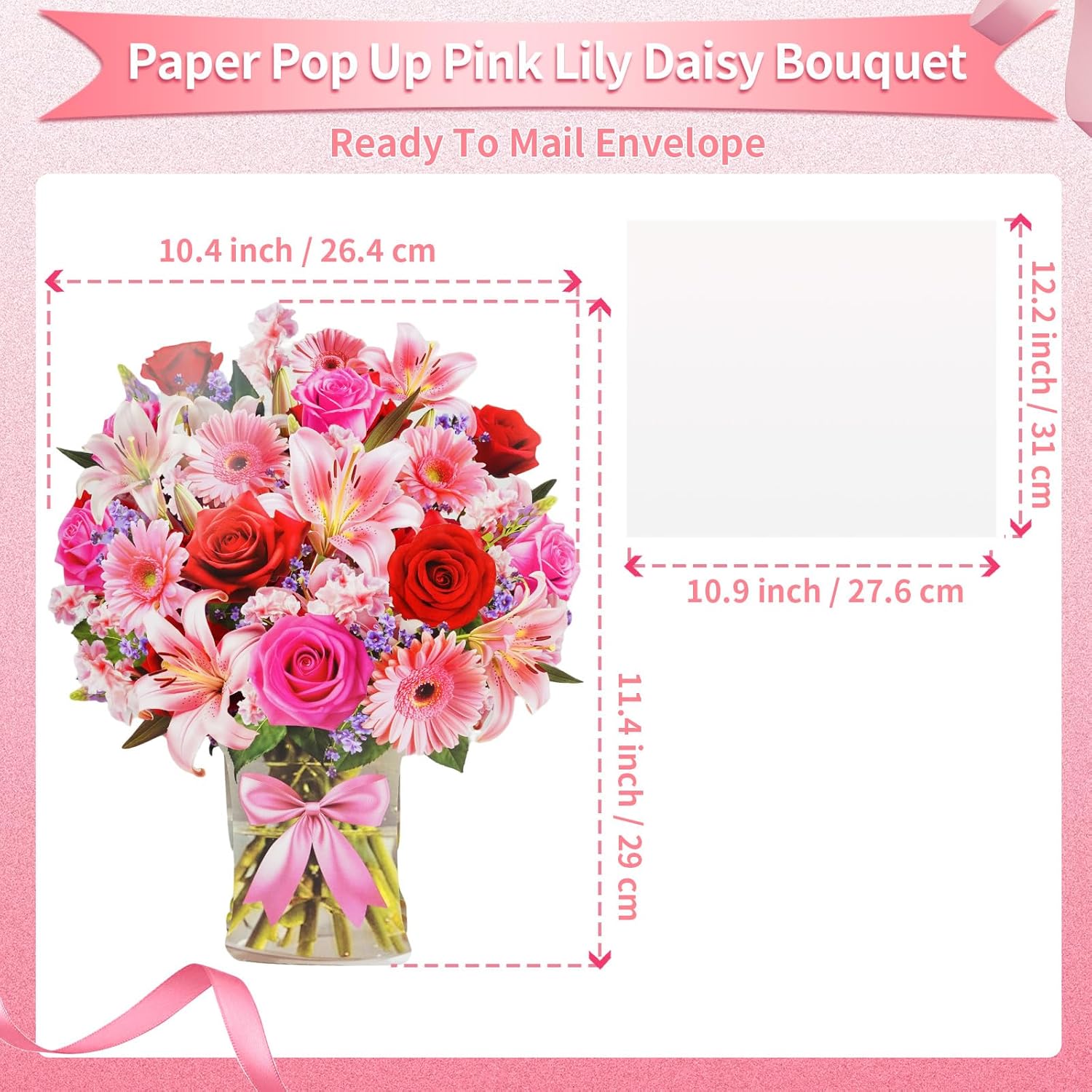 XTF2015 Flower Bouquet Birthday Cards with MUSIC & LIGHTS, Happy Birthday Cards, Lily Daisy Carnations, Anniversary Card, Paper 3D Pop Up Bouquet Greeting Card Gift for Mom Wife Women - Image 6