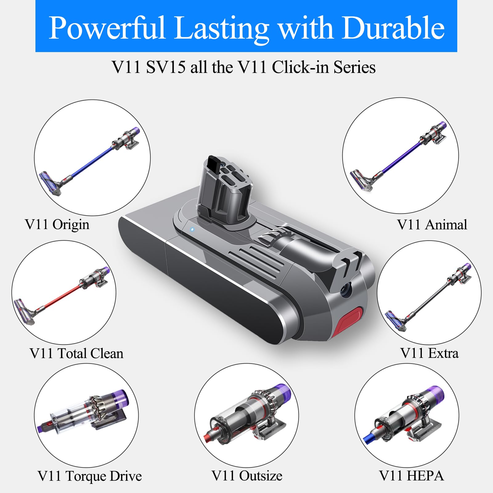 DTK Akumulator zastępczy do odkurzacza Dyson V11 V15 SV15 SV16 SV22 z przyciskiem, ręczny odkurzacz bezprzewodowy 25,2 V 3900 mAh (nie nadaje się do SV14 z mocowaniem śrubowym)