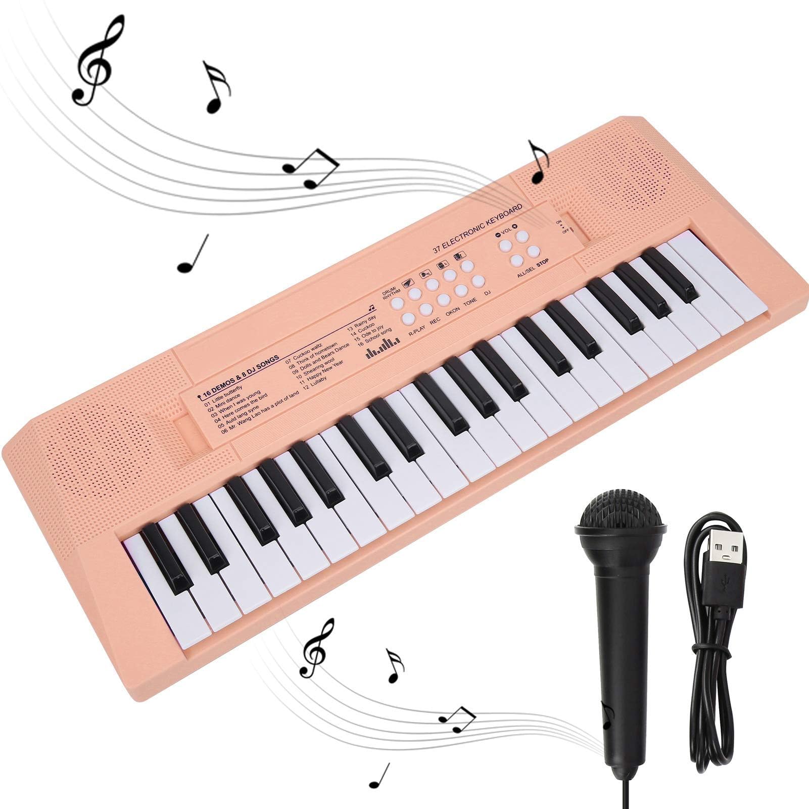 BF ‑ 3738 Musical Electric Keyboard Piano z 37 klawiszami, instrument edukacyjny do nauki klawiatury z regulowaną głośnością muzyki dla początkujących(różowy)