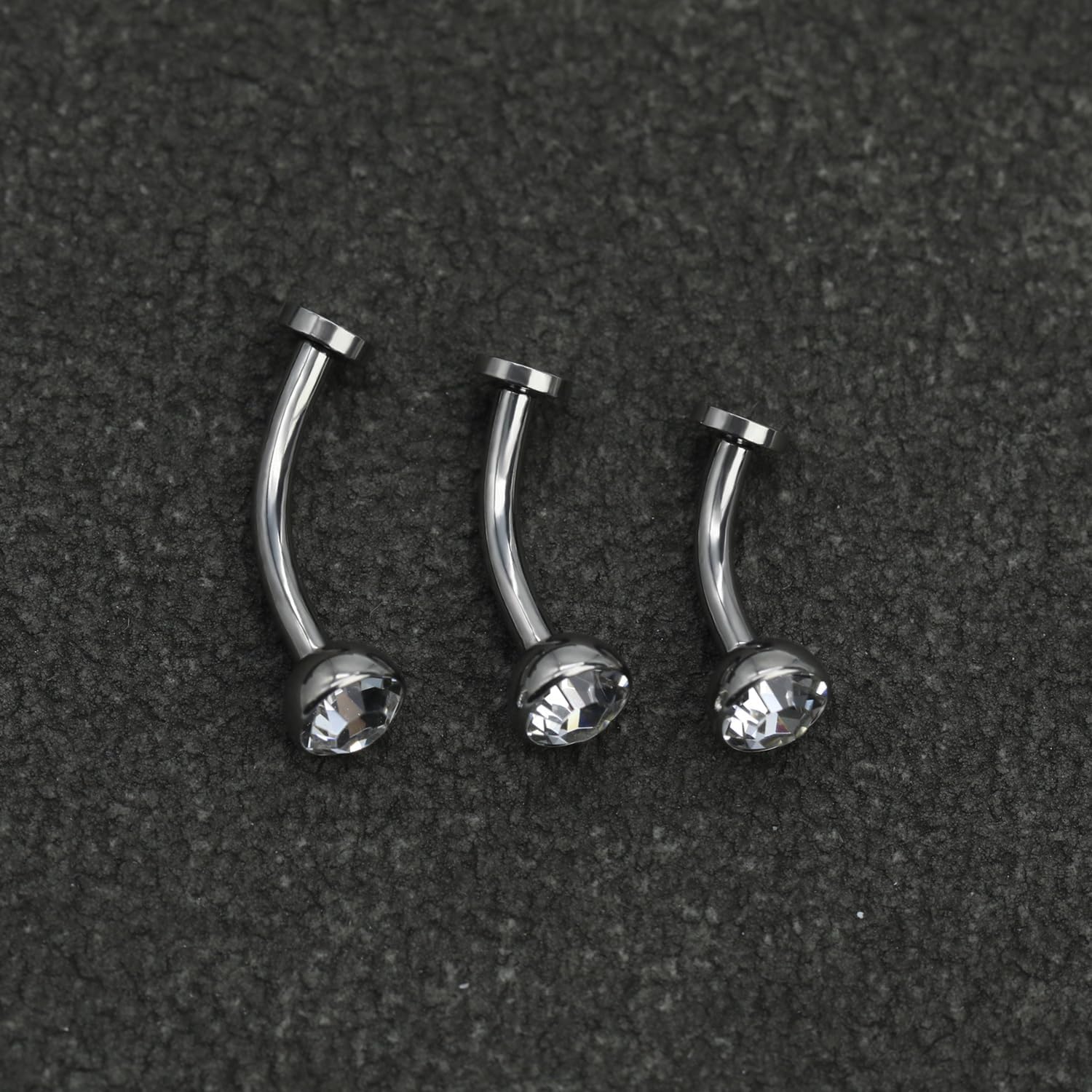 Titanium Floating Belly Ring Set 14G – 8mm/10mm/12mm Curved Barbells with 5mm CZ Crystal – 3Pcs set, 5 Colors (Silver, Gold, Black, Purple, Lake Blue) – Hypoallergenic Implant Grade Piercing Jewelry - Image 6