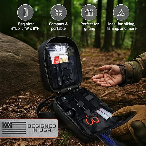 Miniatura 6 de GunZee Kit de supervivencia de 175 piezas, kit de primeros auxilios para aventuras de emergencia y al aire libre, IFAK, equipo de pesca, bolsa