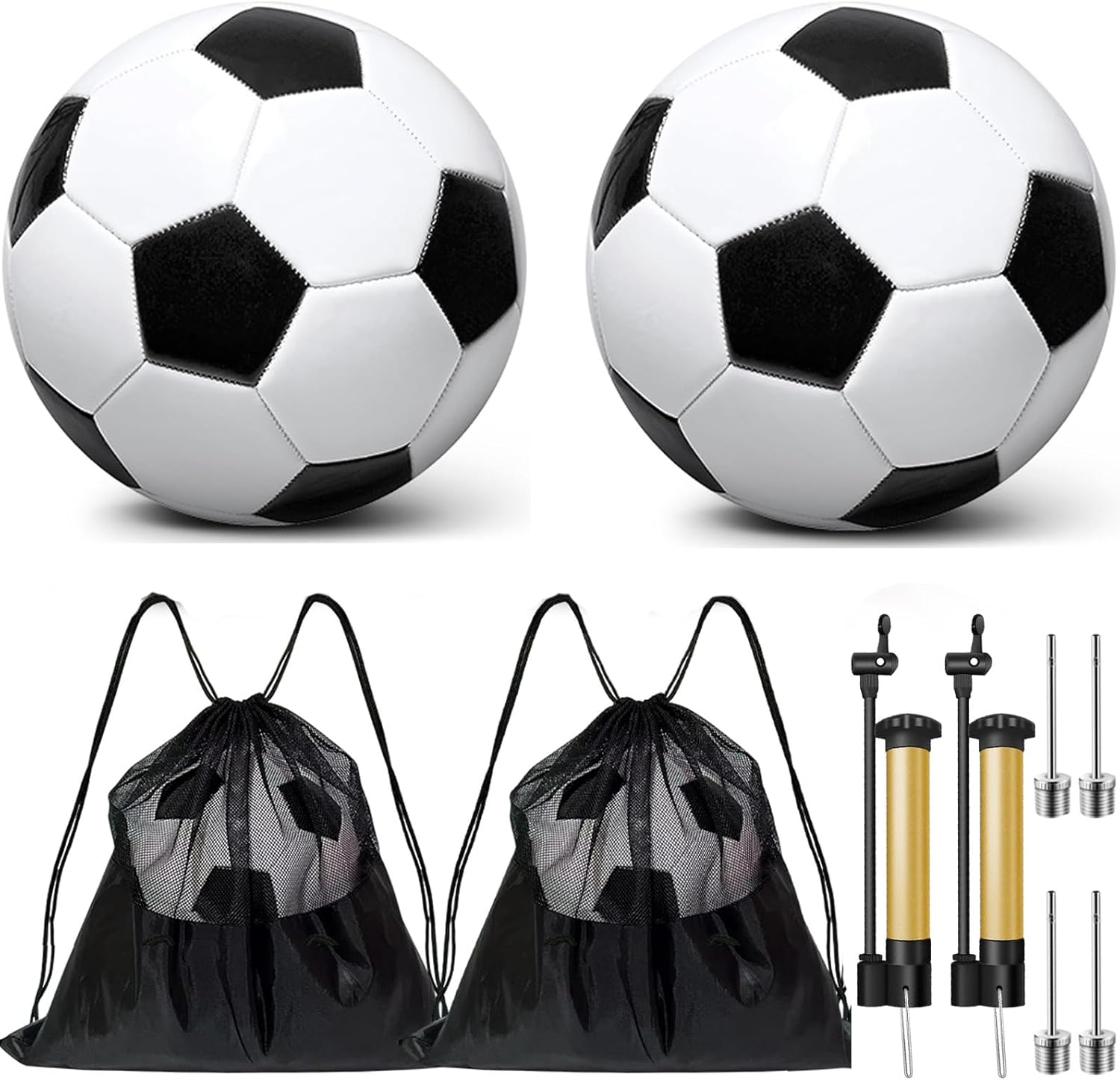 2 Pack Deflated Soccer Ball with Pump for 4-14 Years Old Christmas Shoebox Gifts Size 3,Size 4,Size 5 Items Bulk Deals Soccer Balls with Mesh Sport Bag Pump Needle for Shoebox Packing Party
