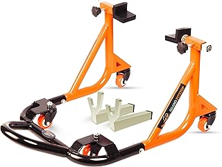 Grand Pitstop Universal Adjustable Rear Paddock Stand for Motorcycle with Swingarm Rest (360° Dismantable, Black Orange, Motorcycle Weight Up to 500 lbs/ 226 Kgs)