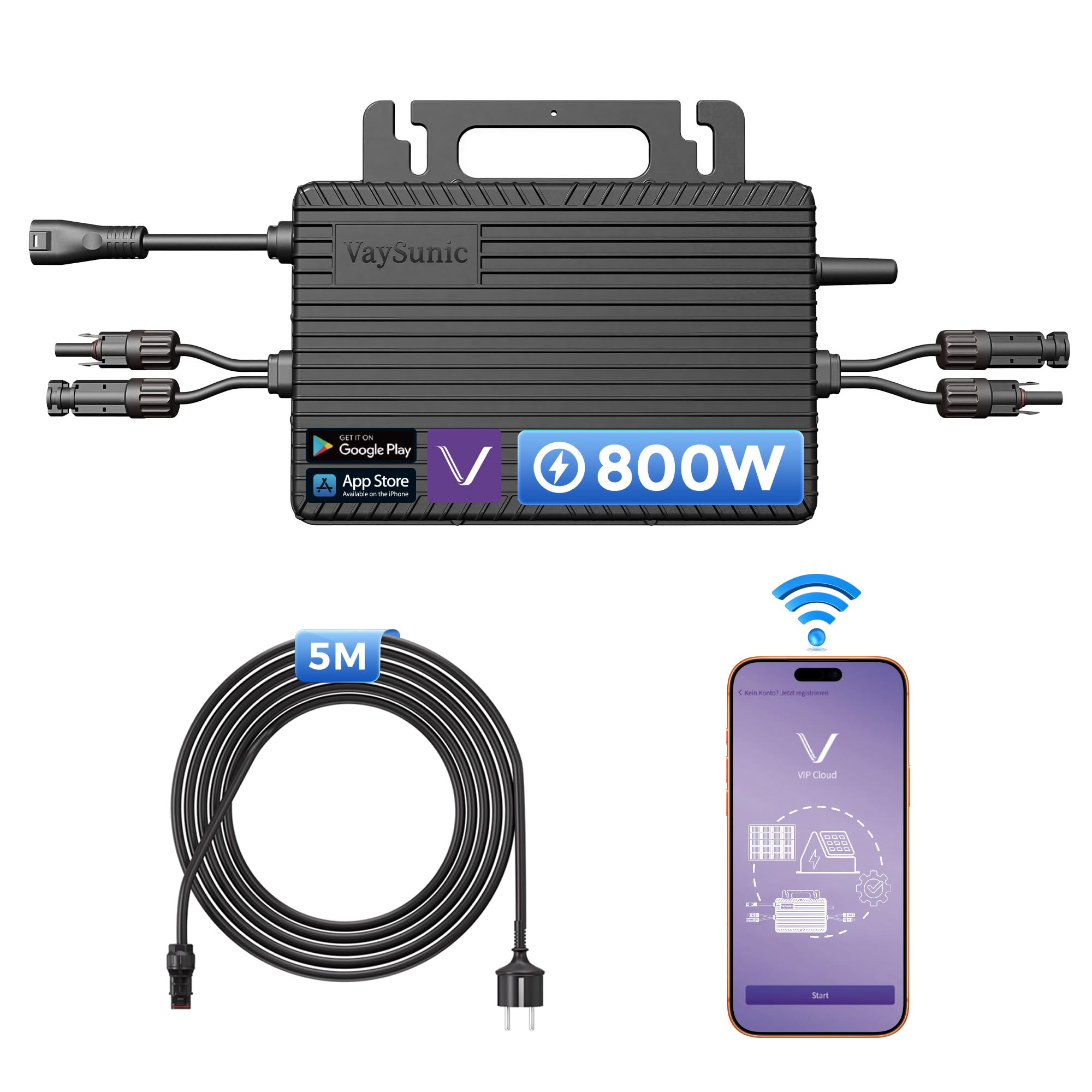 Micro inverter da 800 W con Wi-Fi integrato, 0% IVA, inverter plug & play – ideale per centrali elettriche da balcone, certificazione PV VDE, impermeabile IP67, tecnologia MPPT, controllo tramite app