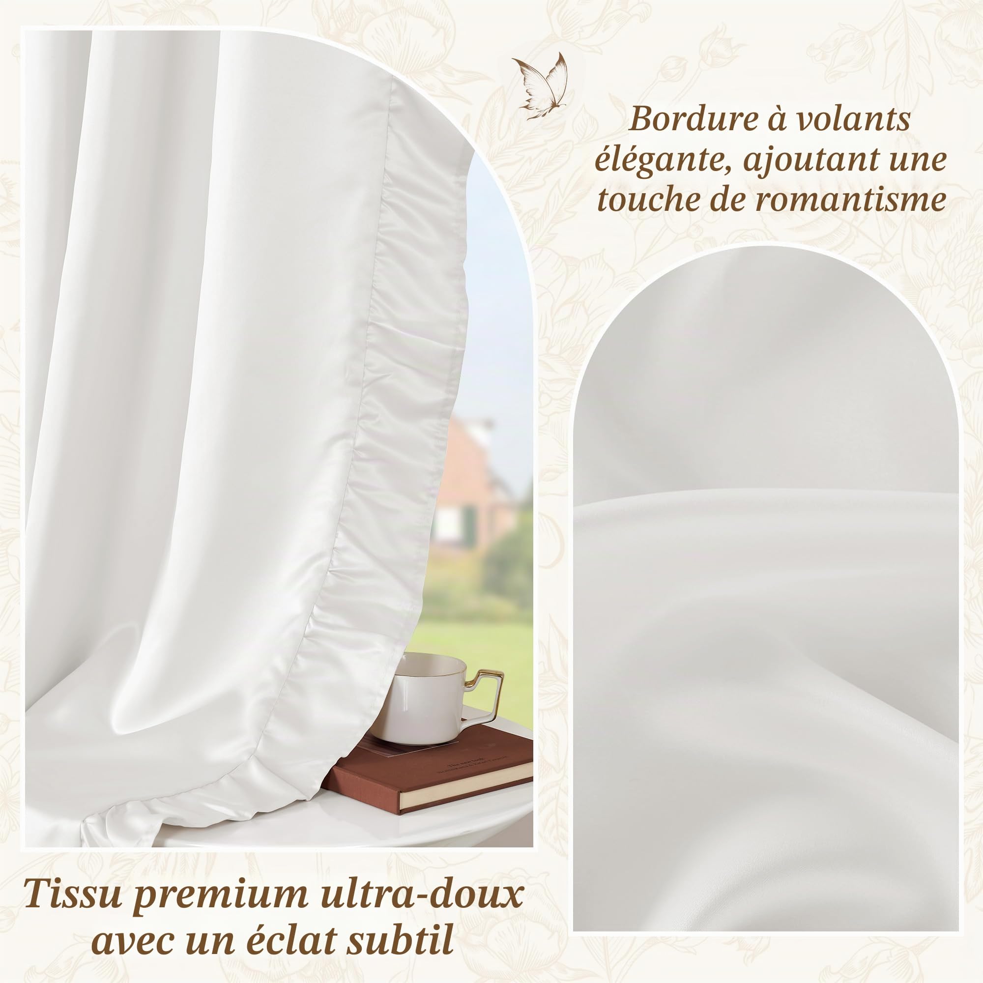 StangH Lot de 2 Rideaux à Volants pour Chambre à Coucher, Style Rustique Shabby Chic, Protection de l'intimité pour Salle à Manger, Salle de Bain, Salon, dortoir, Chalet, Campagne, Blanc, 132,1 x