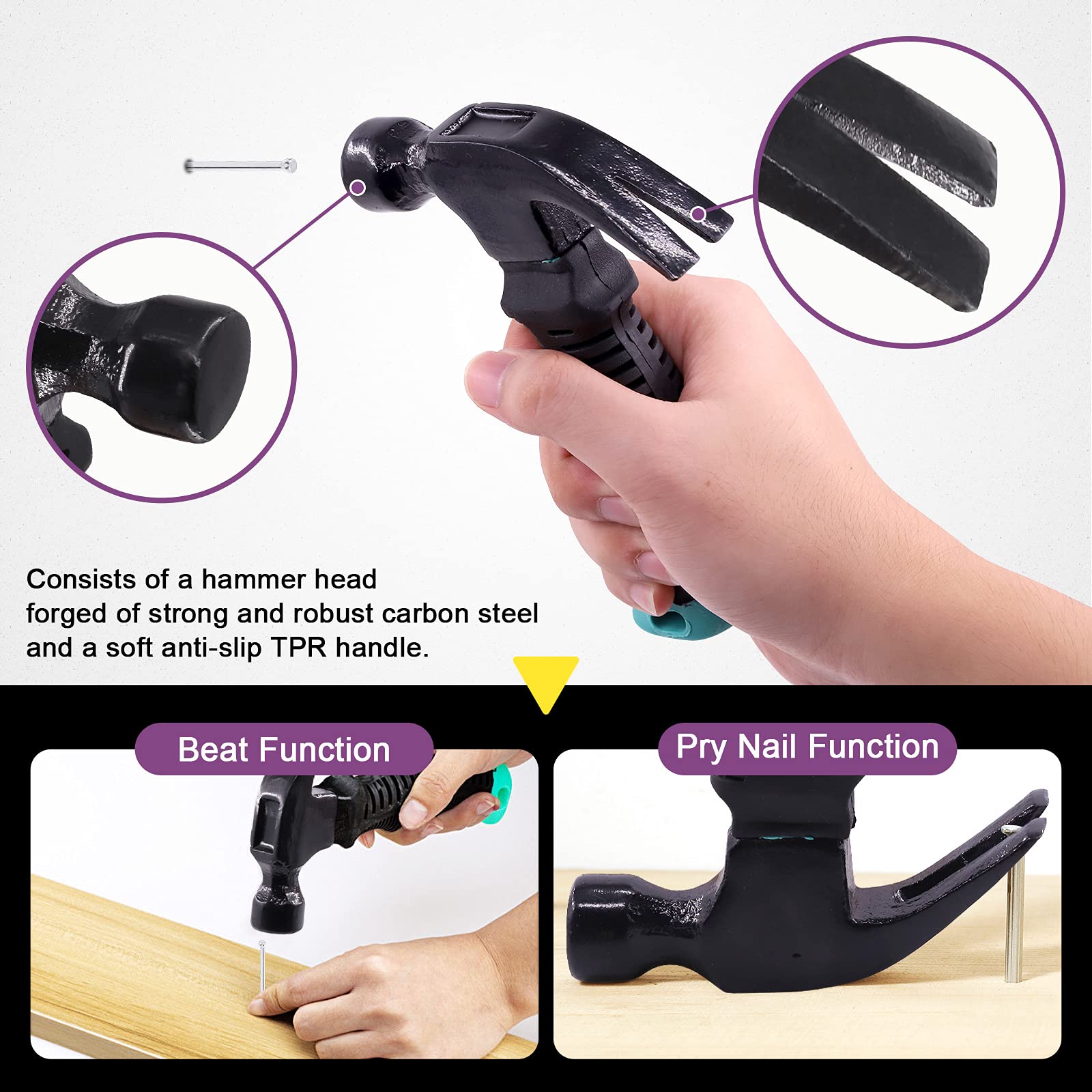Swpeet Kit 1000 Clous Galvanisés + Mini Marteau 227g Antidérapant - Parfait Pour Accrocher Cadres Et Bricolage Maison