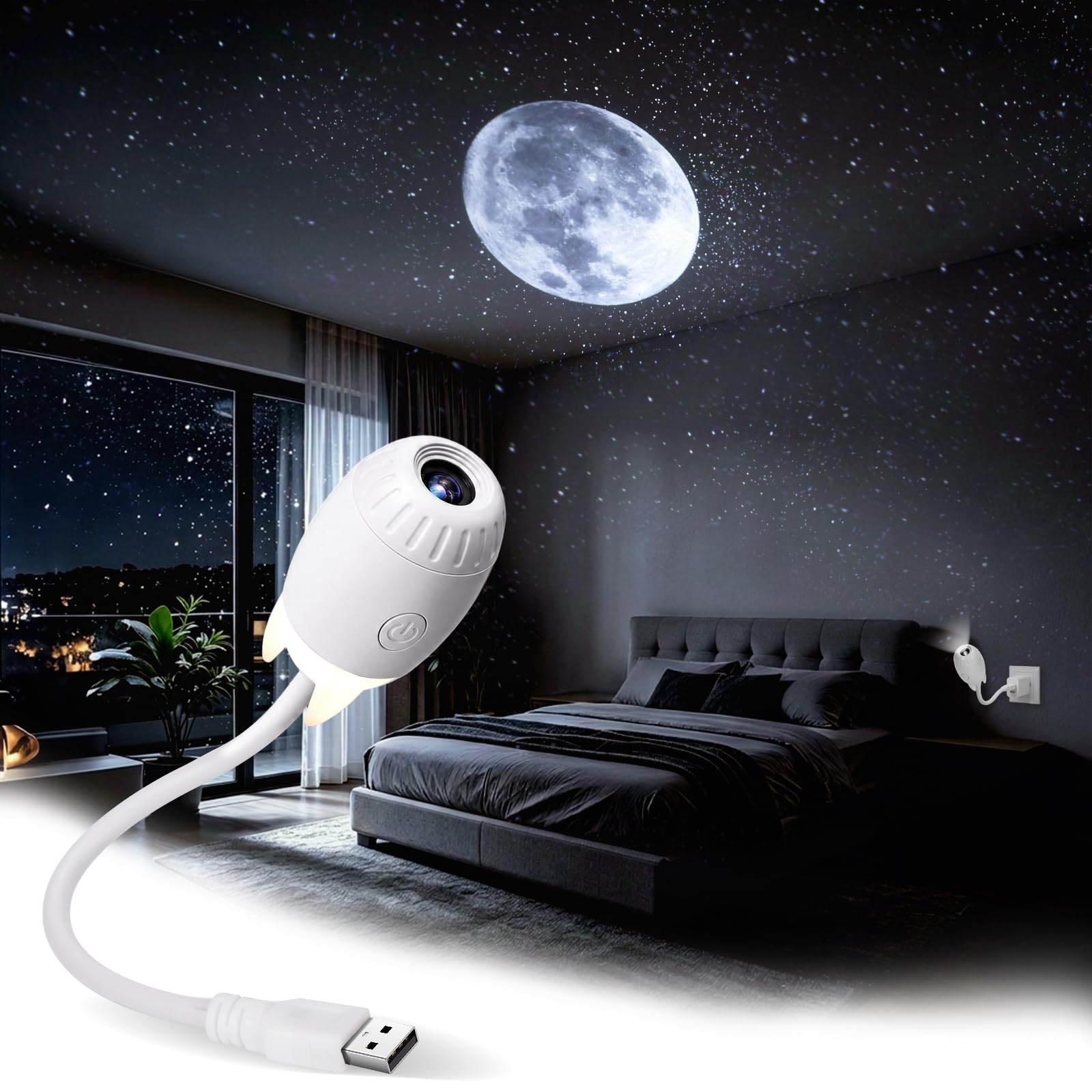 Galaxy Night Light Projector with 3 Projection Films,Adjustable Focus USB Plug in Starry Sky Projection Night Light for Bedroom Car,Plug and Play Room Ceiling Projector,Bedside Night Light