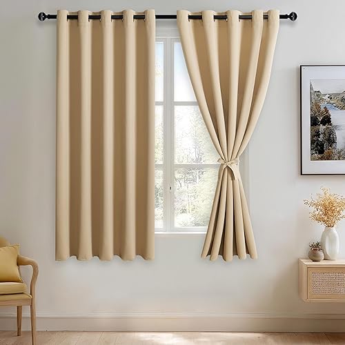 JIUZHEN Beige Blackout Curtains with Tiebacks - Thermal Insulated, Light