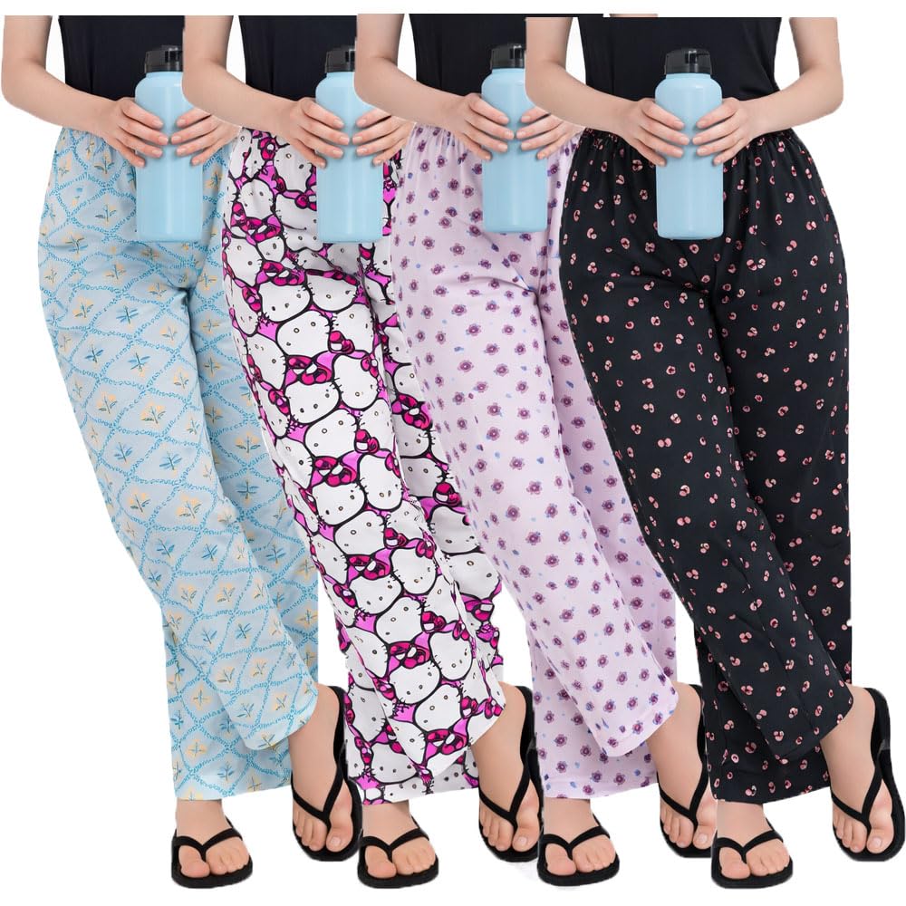 Women's Soft Cotton Night Wear Pyjama Pants For Women 4Pack (Prints May Vary)-image-25