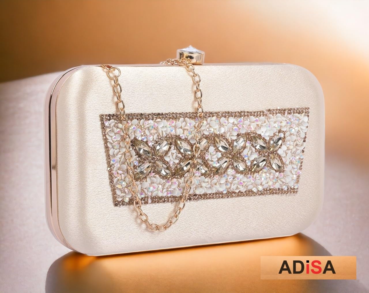 ADISA Beaded formal party clutch with gold chain for women and girls (CL108-GOL) 4